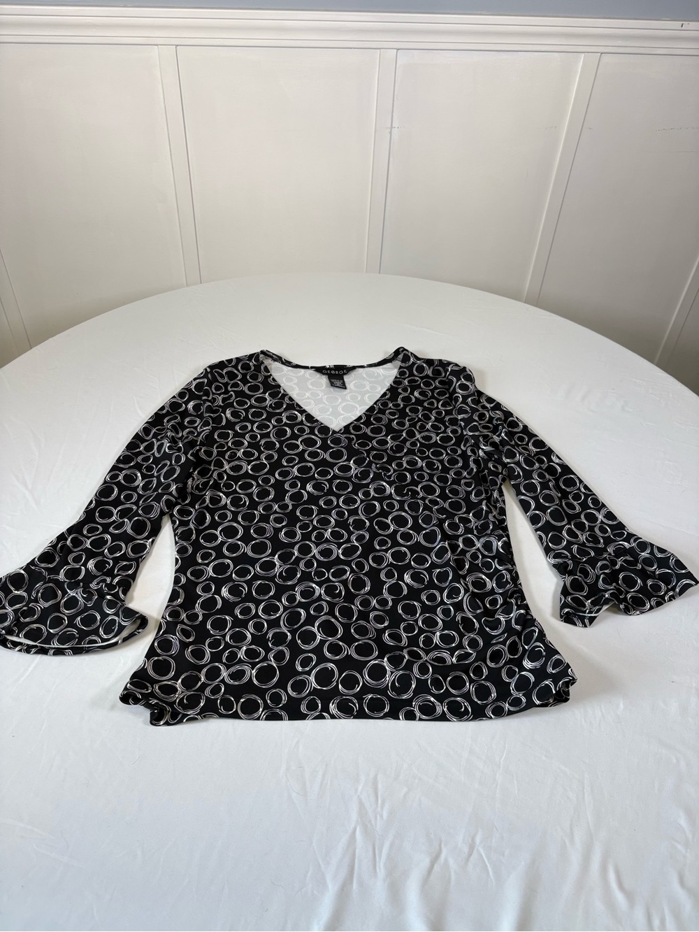 George Black V-Neck Circle-Print Blouse